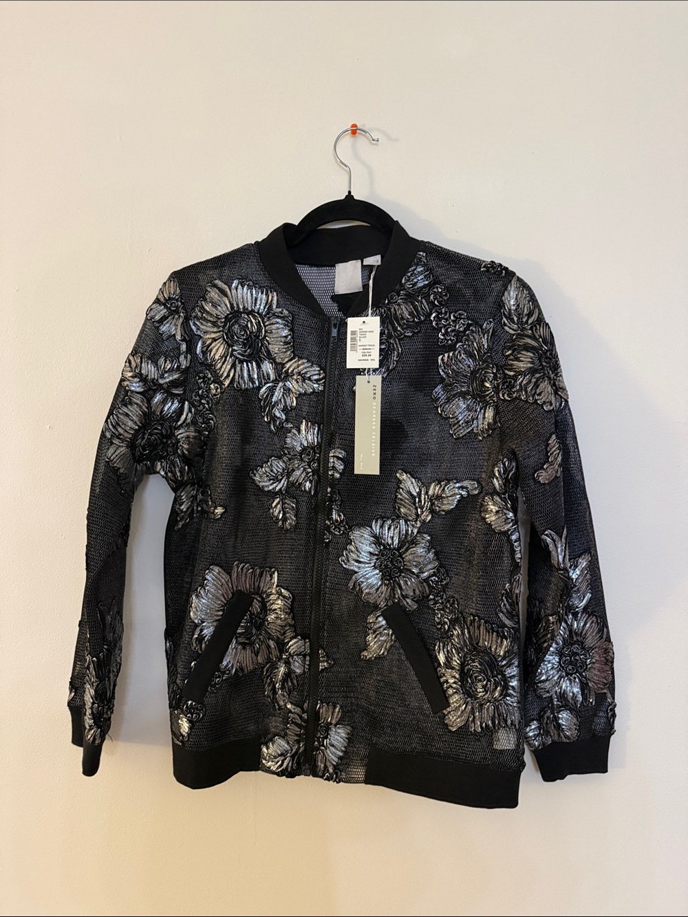 Zero Degrees Celsius Black Silver Floral Mesh Bomber Jacket